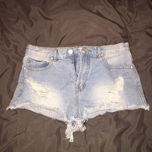 Forever 21 light wash distressed denim shorts